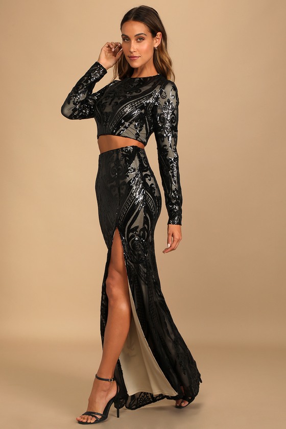 Black Sequin Dress - 2-Piece Gown ...